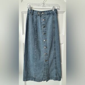 Denim Button Front Midi Skirt Light Wash A-Line Jean Skirt Size S